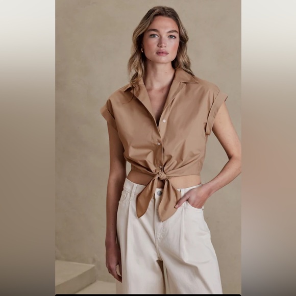 BANANA REPUBLIC | tie front cropped top L - Picture 2 of 6